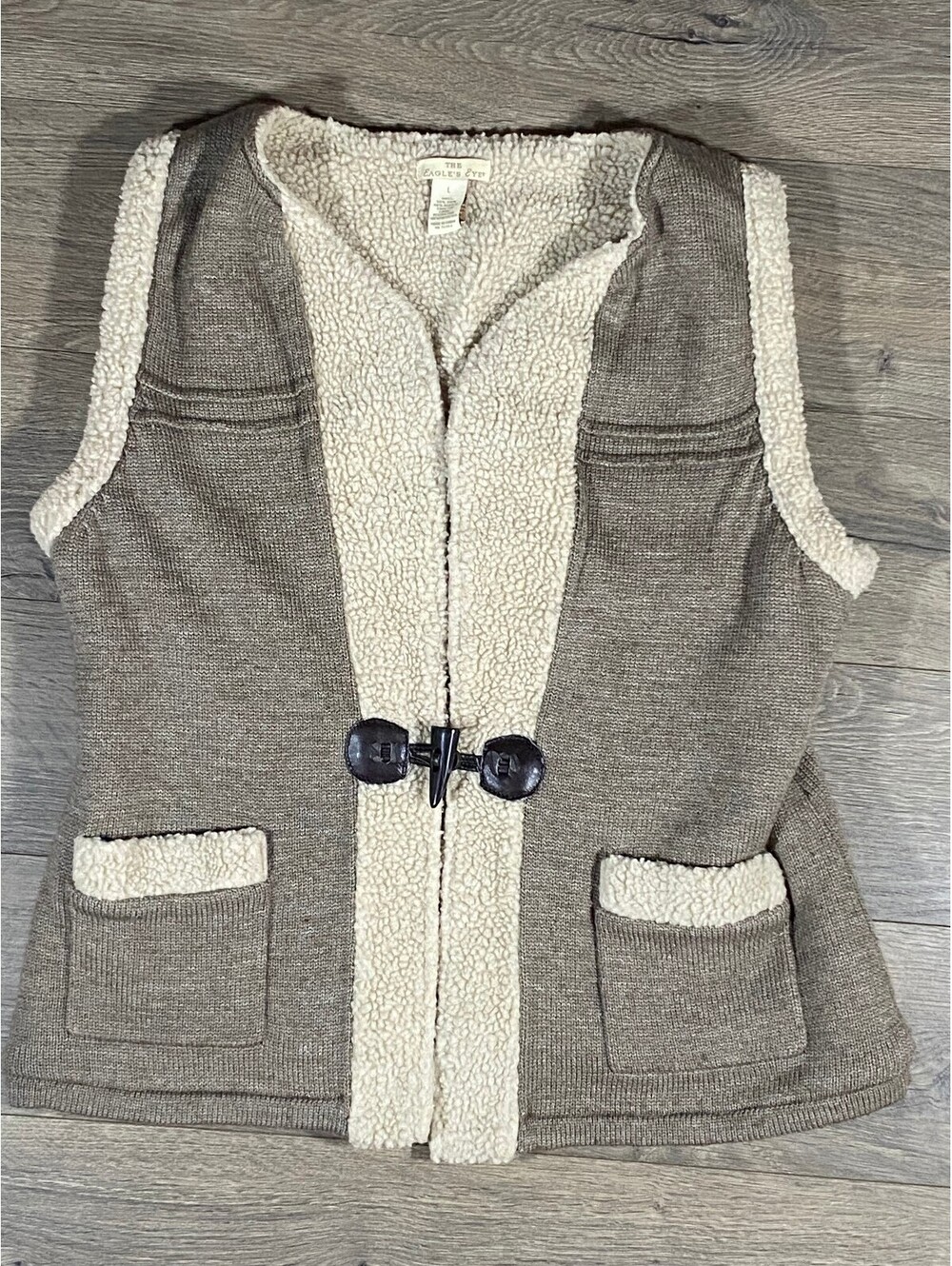 The Eagle's Eye Womens L Wool Blend Sherpa Lined Vest Toggle Cottagecore